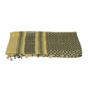 Traditional yellow fabric with black patterns.