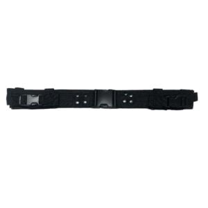 Black safety belt with plastic clip.