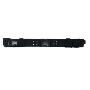 Black safety belt with plastic clip.