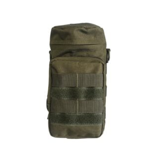 Green military bag with pockets.