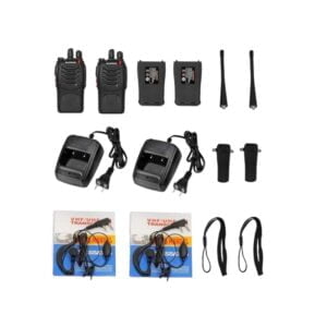 VHF wireless radios with chargers and accessories.