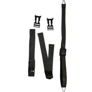 Black straps and plastic clips.