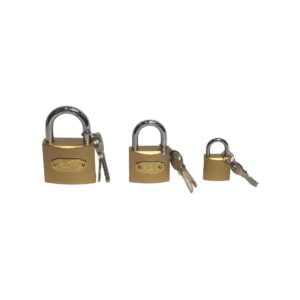 Gold padlocks with size keys.