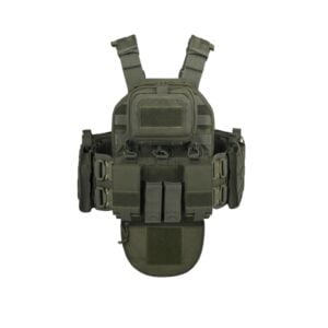 Military green vest with pockets.