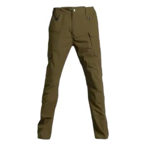 Brown bag pants with many pockets.