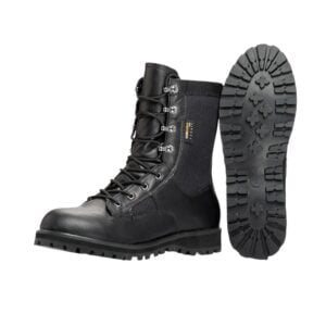 Black military boots with non-slip sole.