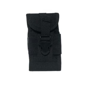 Black tactical case with plastic clasp.