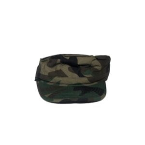 Green military camouflage hat on a white background.