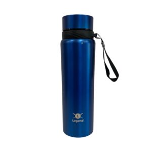 Μπλε μεταλλικό θερμός με καπάκι και λουράκι